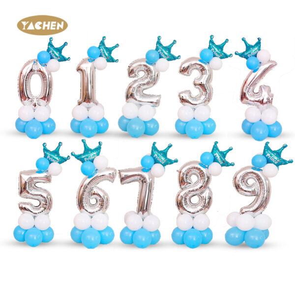 blue crown number balloon set