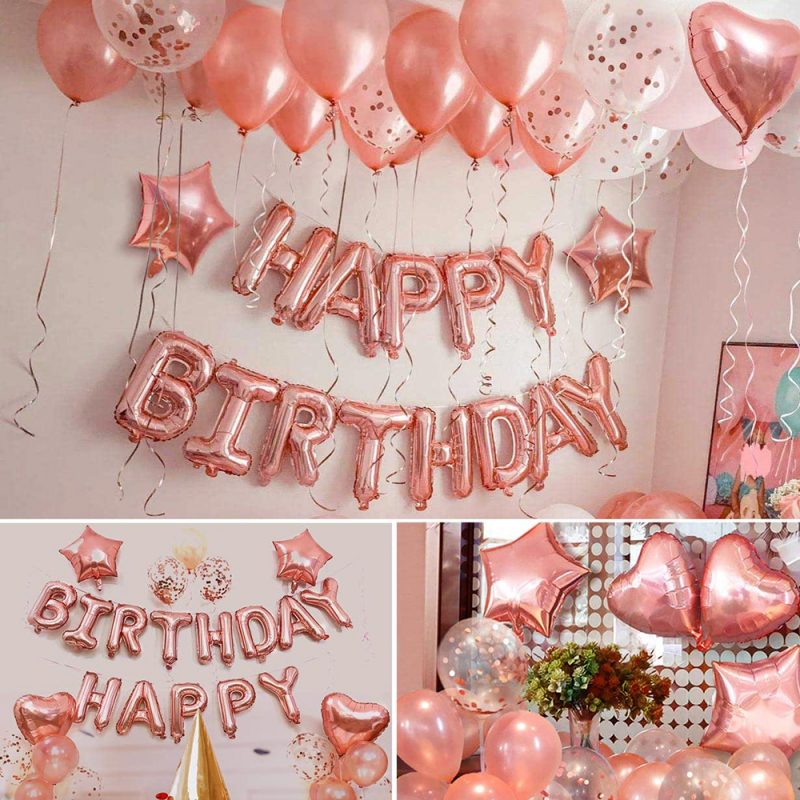 Rose gold birthday balloons set -05